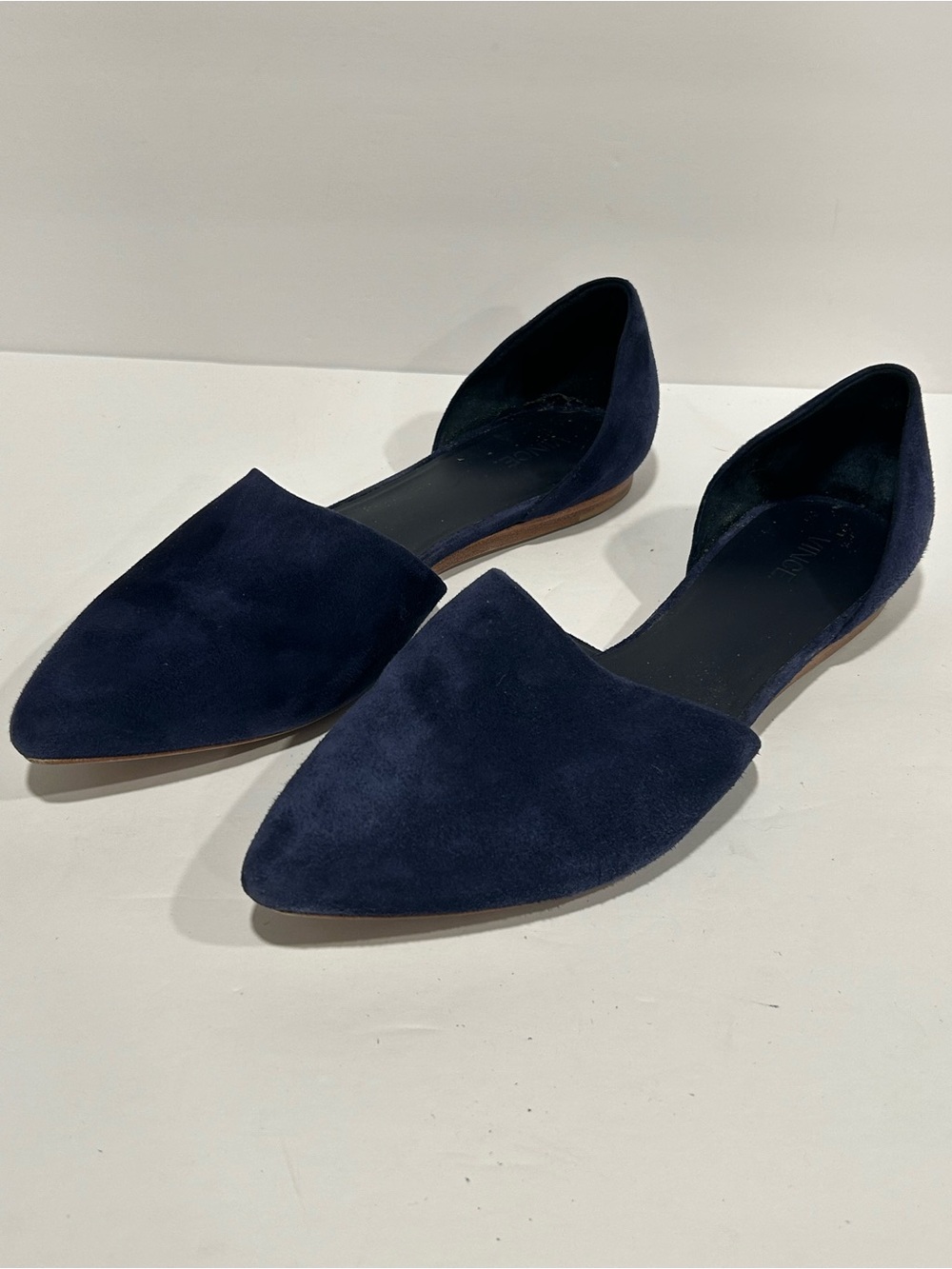 Vince Navy Blue Suede Nina D’Orsay Pointed Toe Flats 9M Italian Minimalist